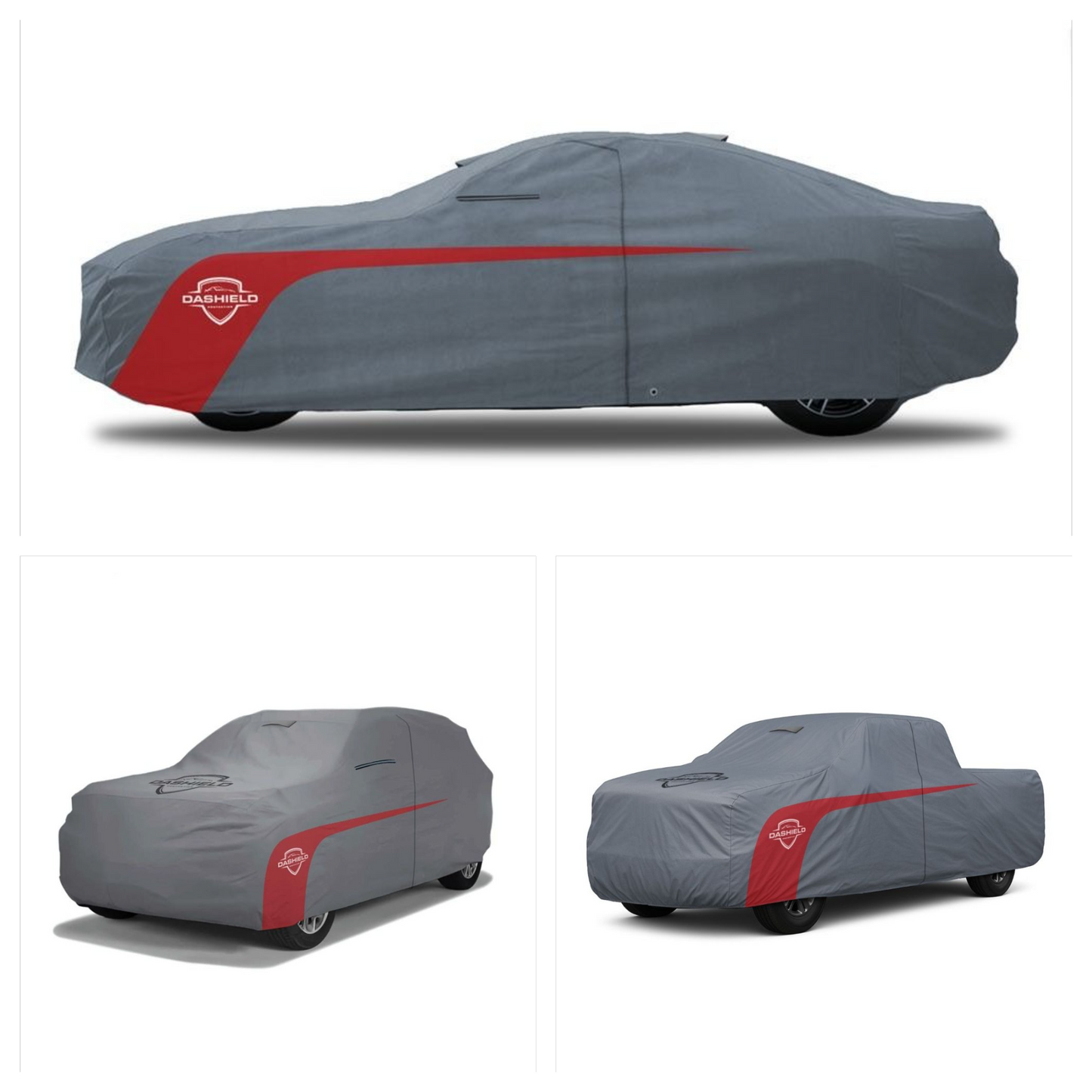 DaShield Ultimum Lite car cover with zippered door access and signature side stripe design