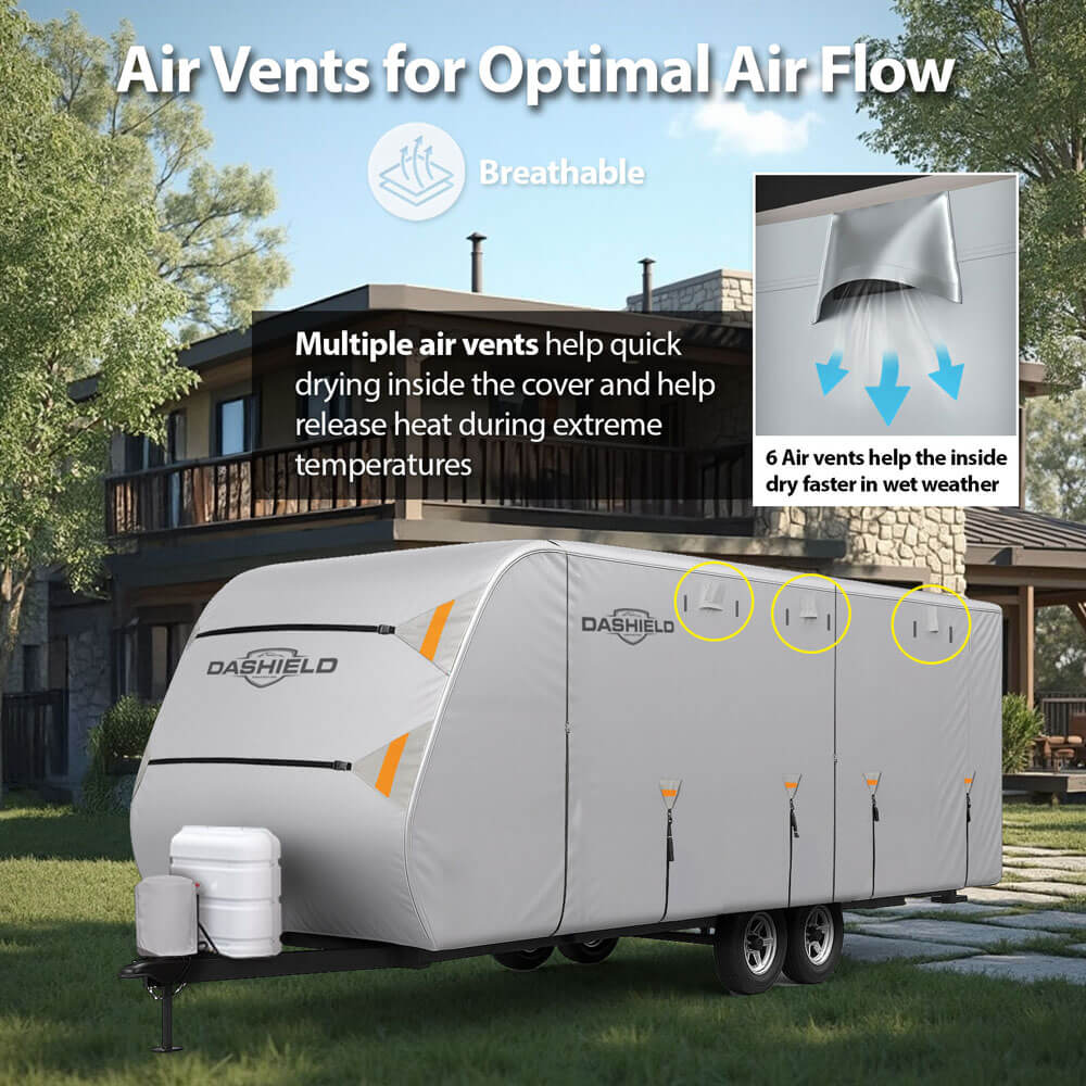 DaShield RV Cloud travel trailer cover air vent system for moisture prevention and airflow