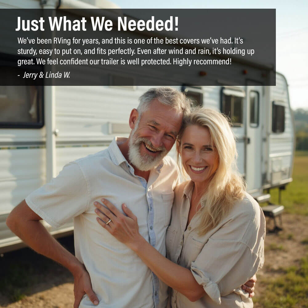 DaShield RV Cloud cover customer setup showing lightweight SL-Tec fabric on travel trailer