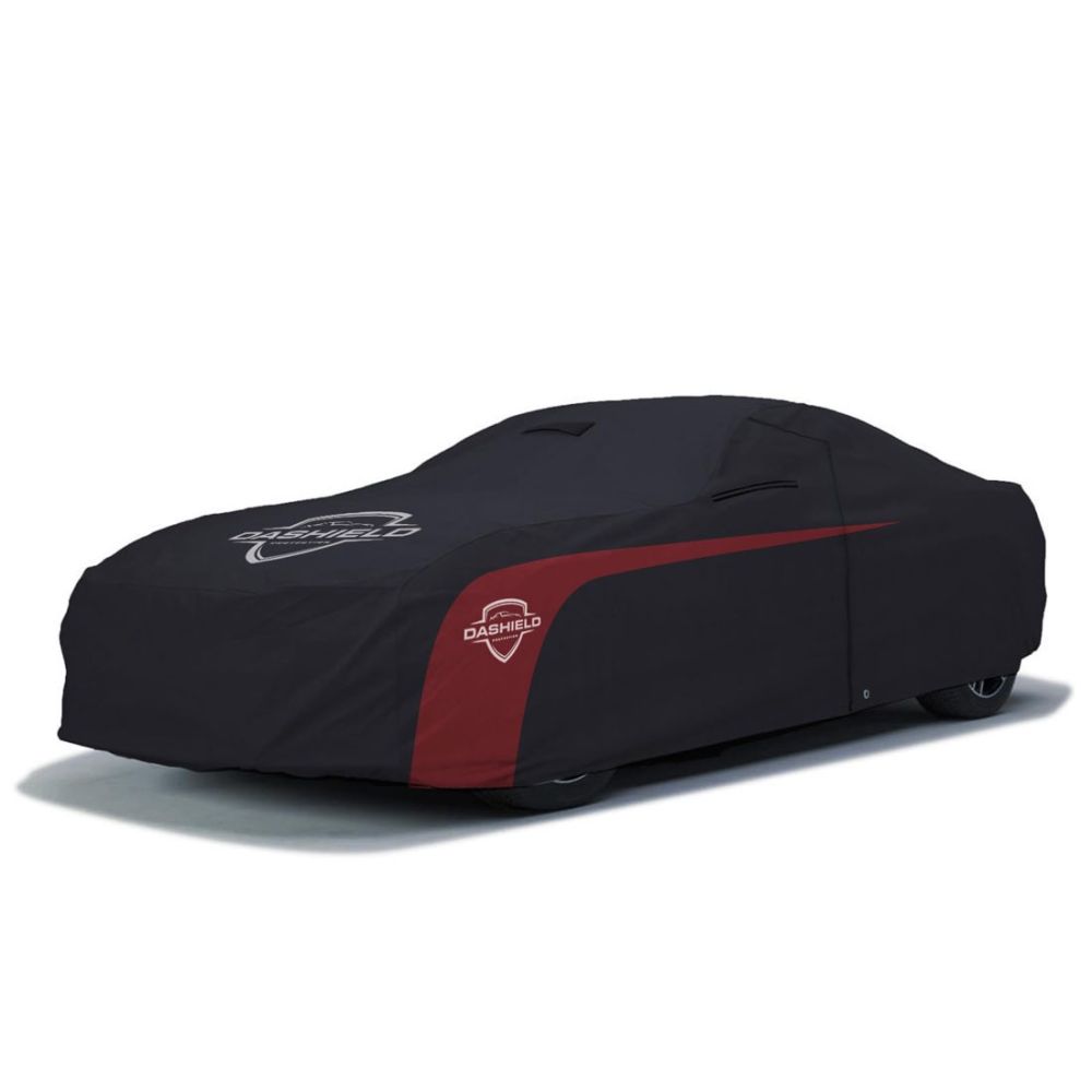 DaShield Ultimum Lite car cover in black with signature stripe and convenient zipper entry