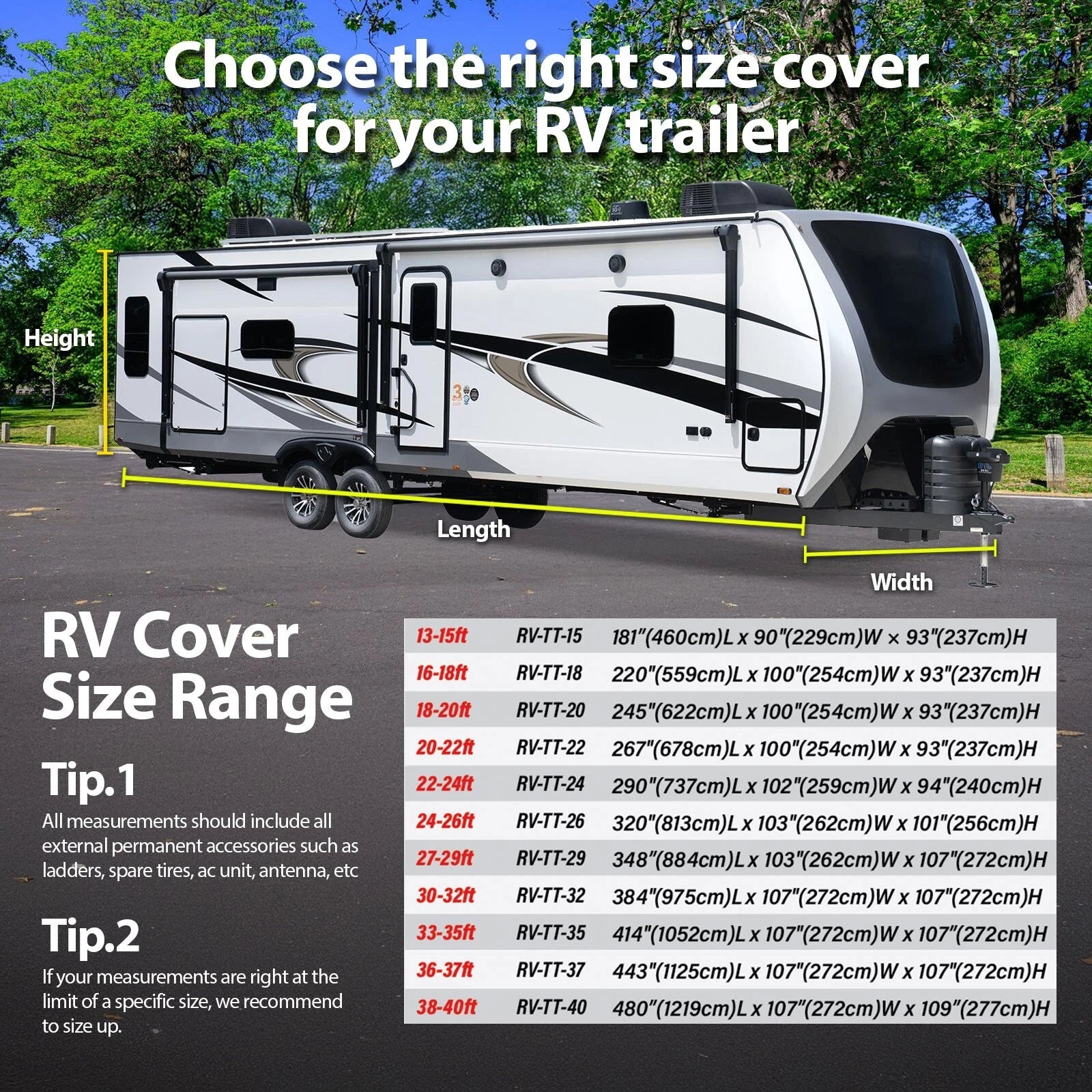 RV Cloud Cover Size Chart